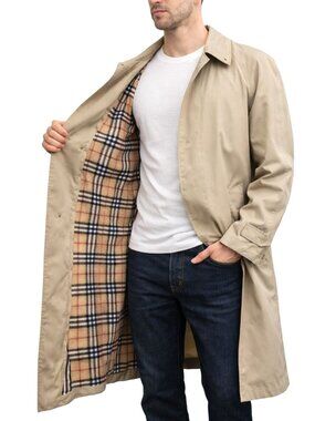 Vintage Burberry Car Coat Gabardine Single Breasted Balmacaan w/ Wool Liner